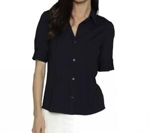 NEW DREW women's lotus button down shirt in navy